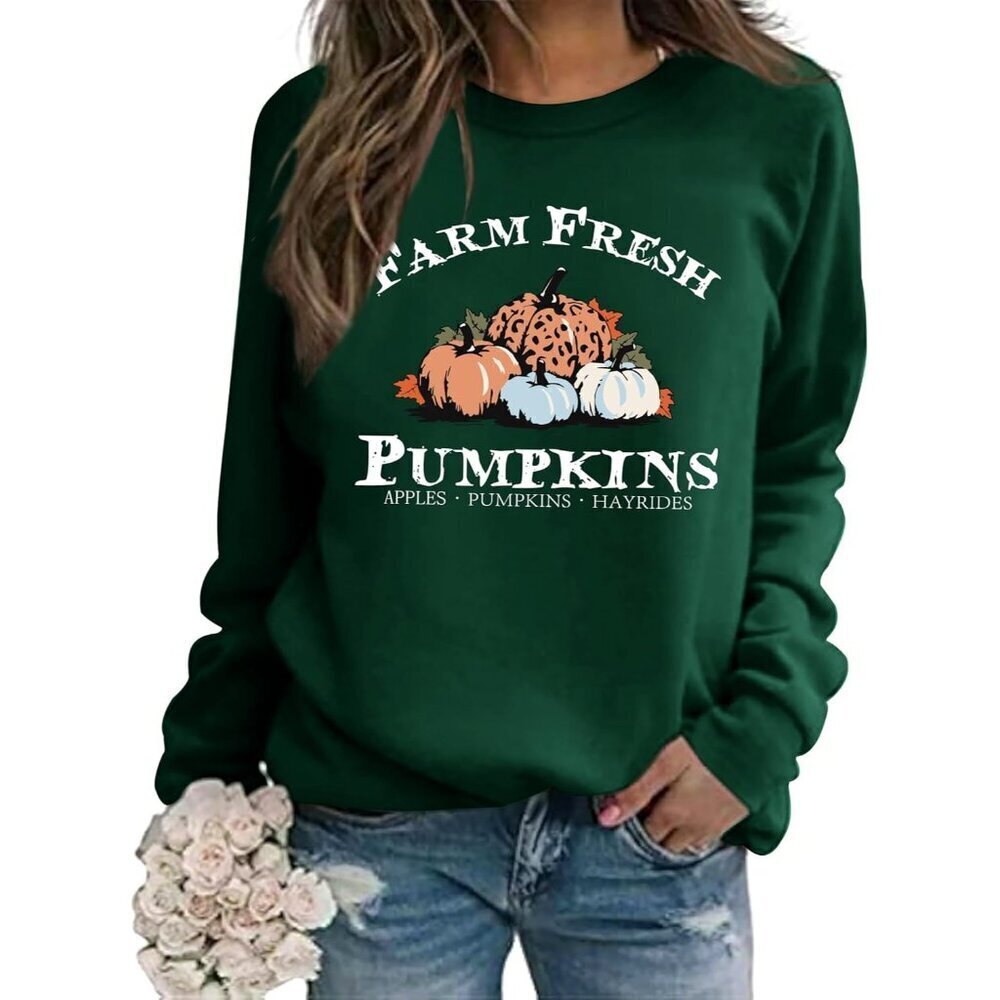 Fall Pumpkin Sweatshirt Women Long Sleeve Halloween Thanksgiving Pumpkin Farm
